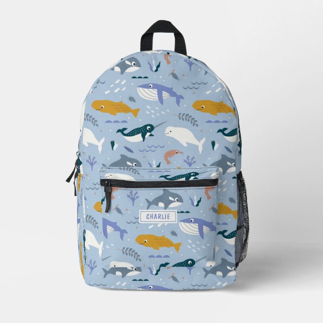 Blauwale - Meerestiere personalisierte Bezeichnung Bedruckter Rucksack (Vorderseite)