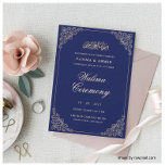 Blauwalima-Islamische Hochzeit Einladung<br><div class="desc">Elegante Navy Blue Walima Islamische Hochzeit Einladung. Diese Karte hat eine Vintage Goldgrenze und traditionelle Schriftart. Sie können auch die Kartenfarbe,  den Schriftart und die Farbe anpassen. Sie können diese Karte einzigartig machen,  indem Sie die Namen des Paares,  das Datum und die Adresse des Ortes editieren.</div>