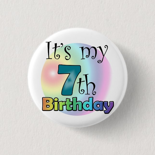 Blauwe It's my 7th Birthday Button (Vorderseite)