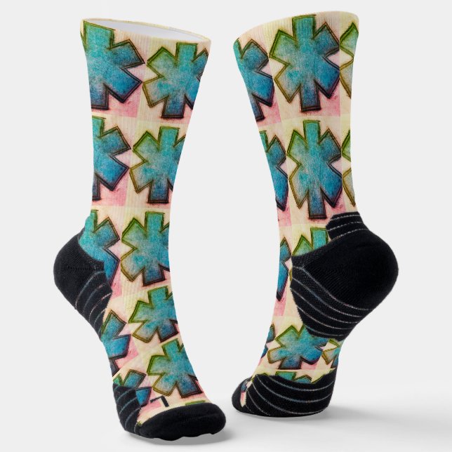 Blauweiß und pink "Star of Life" Ems Socken (Gewinkelt)