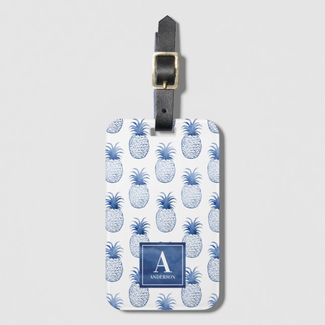Blauweiße Ananas Gepäckanhänger (Vorderseite Vertikal)