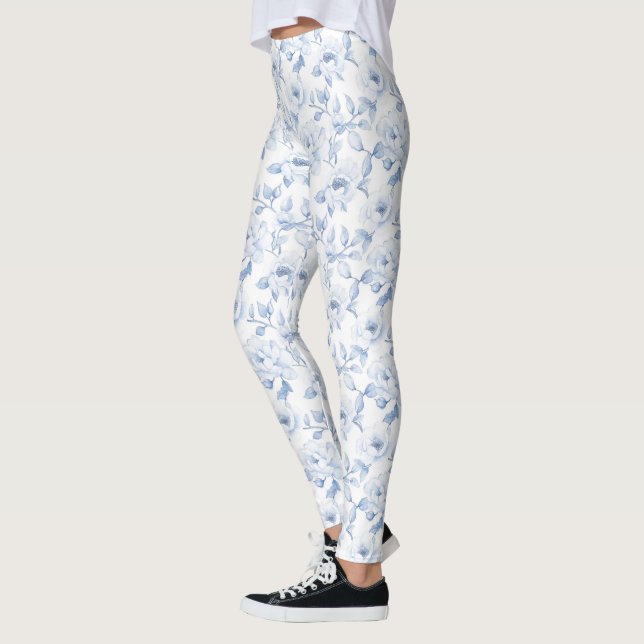 Blauweiße Blume Leggings (Links)