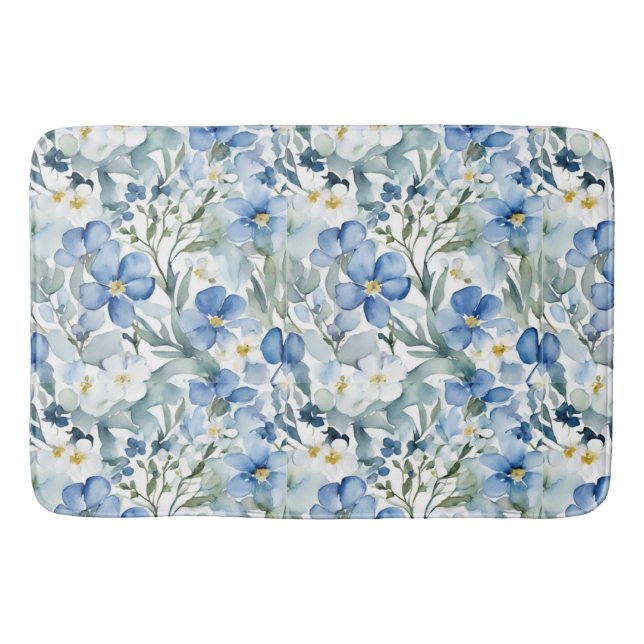 Blauweiße Blume Wasserfarben Chic Badematte (Vorderseite)