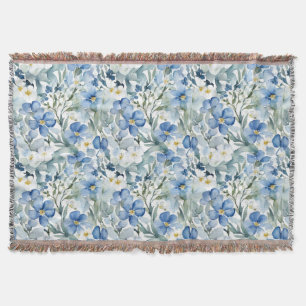 Blauweiße Blume Wasserfarben Chic Decke