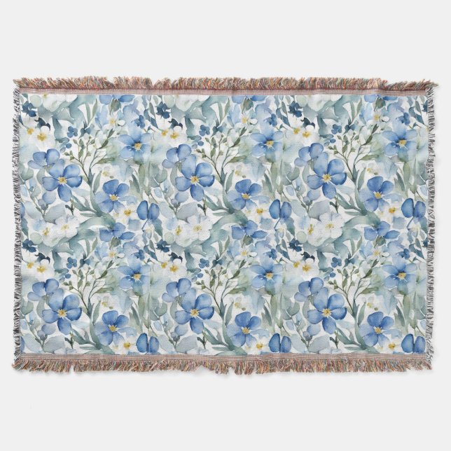 Blauweiße Blume Wasserfarben Chic Decke (Vorderseite)