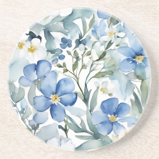 Blauweiße Blume Wasserfarben Chic Getränkeuntersetzer (Vorne)
