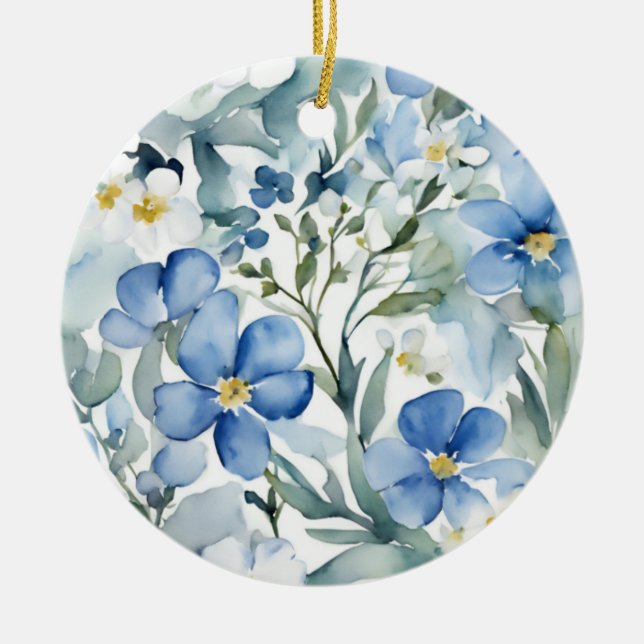 Blauweiße Blume Wasserfarben Chic Keramik Ornament (Vorne)