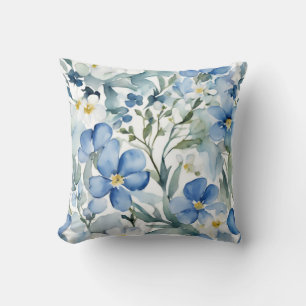 Blauweiße Blume Wasserfarben Chic Kissen