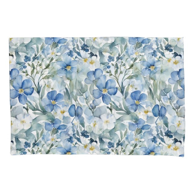Blauweiße Blume Wasserfarben Chic Kissenbezug (Vorderseite)