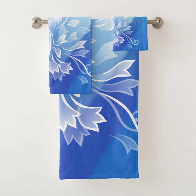 Blauweiße Blütenfantasie Badhandtuch Set (Insitu)