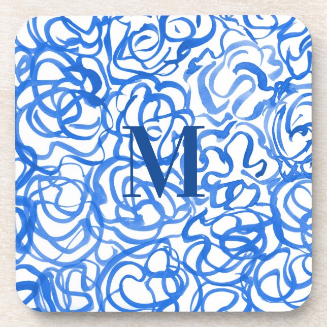 Blauweiße, einzigartige Aquarell-Wirbel Getränkeuntersetzer (Vorderseite)