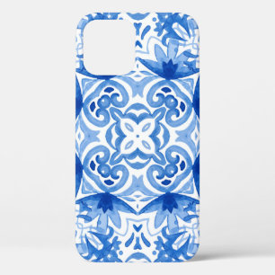 Blauweiße Fliese, Aquarellmuster. Case-Mate iPhone Hülle