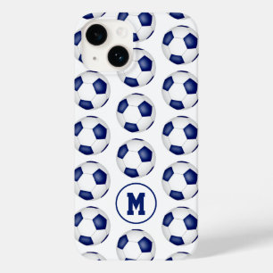 Blauweiße Fußbälle Muster mit Monogramm Case-Mate iPhone 14 Hülle