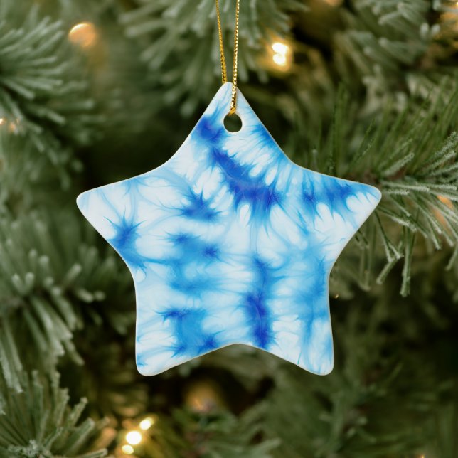 Blauweiße Gefärbte Krawatte Keramik Ornament (Baum)