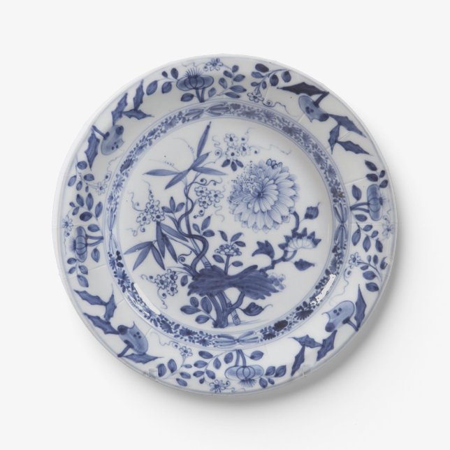Blauweiße Imitate Porzellan Chinoiserie Zwiebel-Pa Pappteller (Vorderseite)