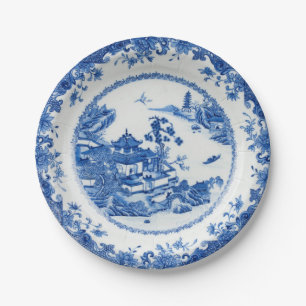 Blauweiße Imitate Porzellanströmung Chinoiserie  Pappteller