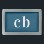 Blauweiße Monogramm-Initialen elegant, modern Rechteckige Gürtelschnalle<br><div class="desc">Ein klassischer ozeanblauer Hintergrund und weißer Text. Personalisieren Sie Ihre Monogramm-Initialen und fügen Sie sie hinzu.</div>