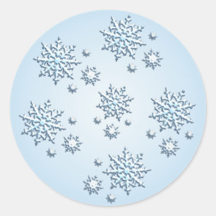 Blauweiße Schneeflocken-Aufkleber Runder Aufkleber