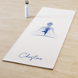 Blauweiße Yoga-Pose mit Individuelle Name Yogamatte
