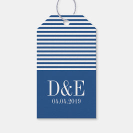 Blauweiße Zickzack Streifen Gastgeschenk Hochzeit  Geschenkanhänger