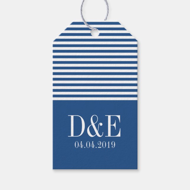 Blauweiße Zickzack Streifen Gastgeschenk Hochzeit  Geschenkanhänger (Vorderseite)