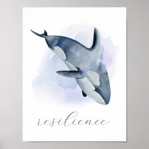 Blauweißes Aquarell-Orca-Schwertwal Poster