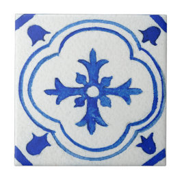 Blauweißes Gemustertes Mittelmeer Wasserfarbe Fliese