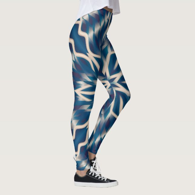 Blauweißes geometrisches Wasser Leggings (Rechts)