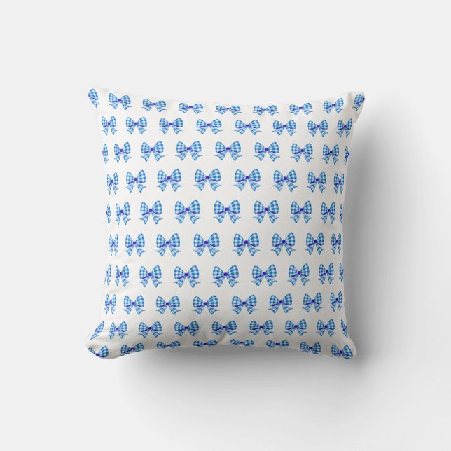 Blauweißes Gingham-Bogen-Muster Kissen (Vorderseite)
