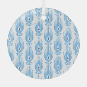 Blauweißes Ikat-Muster Ornament Aus Glas