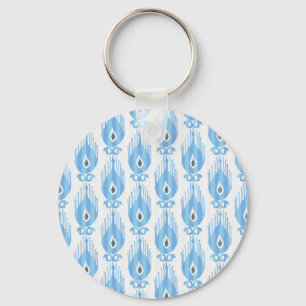 Blauweißes Ikat-Muster Schlüsselanhänger