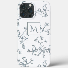 Blauweißes Monogramm-einfaches Vogelmuster Case-Mate iPhone Hülle