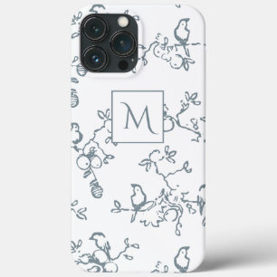 Blauweißes Monogramm-einfaches Vogelmuster Case-Mate iPhone Hülle