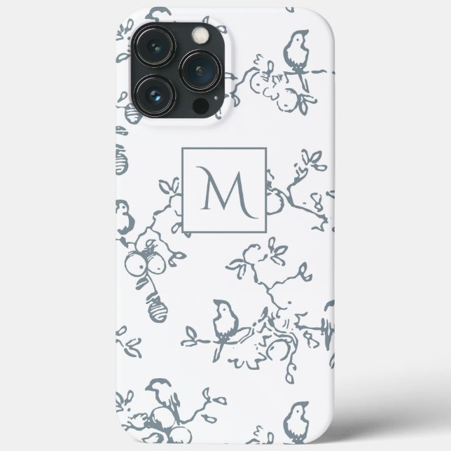Blauweißes Monogramm-einfaches Vogelmuster Case-Mate iPhone Hülle (Rückseite)