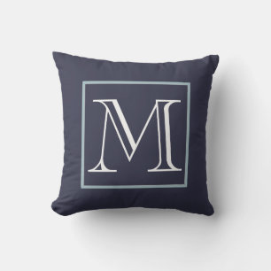 Blauweißes Monogramm Kissen