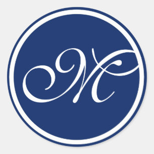 Blauweißes Monogramm Runder Aufkleber