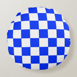 Blauweißes Schachbrettmuster für den Karo Rundes Kissen