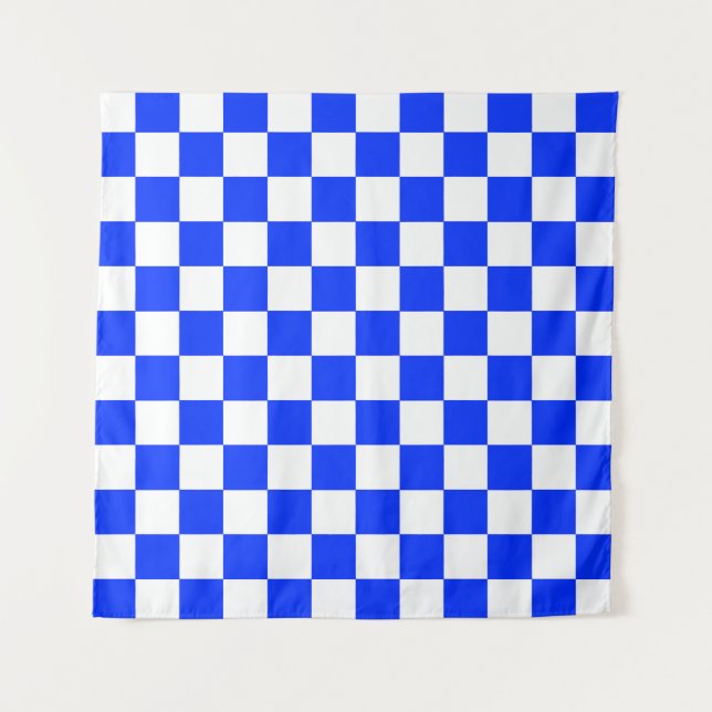 Blauweißes Schachbrettmuster für den Karo Wandteppich (Vorderseite)