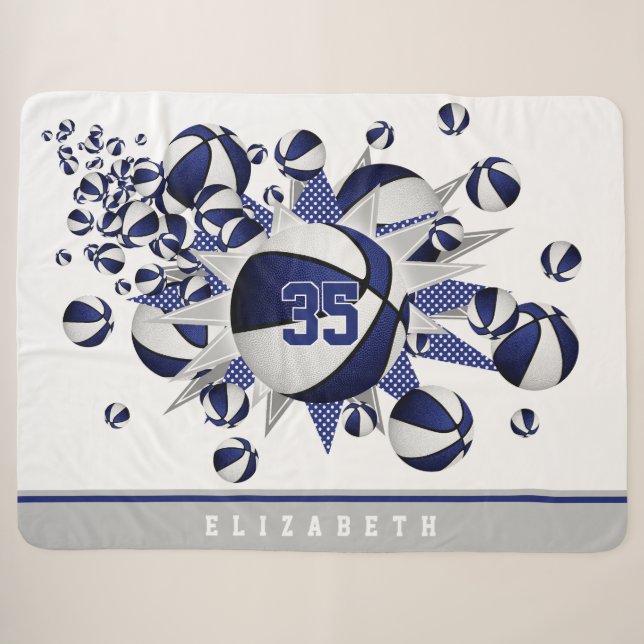 Blauweißes Sportdekor für Basketball Sherpadecke (Vorderseite (Horizontal))