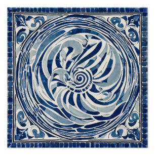 Blauweißes Swirl-Muster 02 Poster
