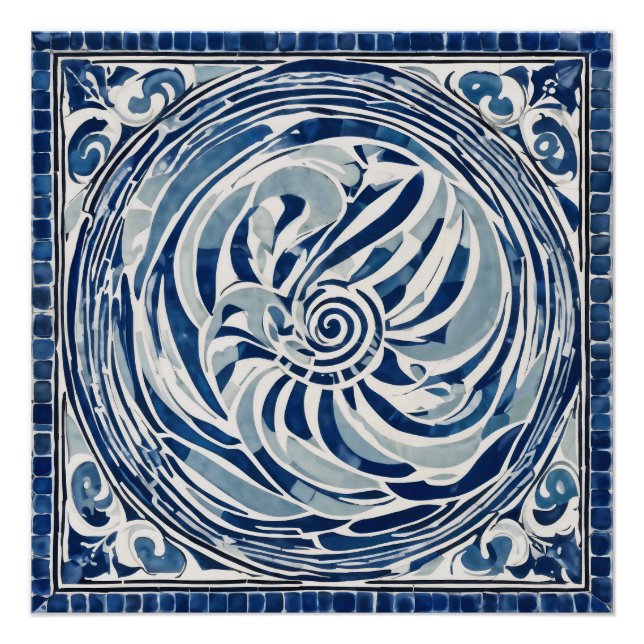 Blauweißes Swirl-Muster 02 Poster (Vorderseite)