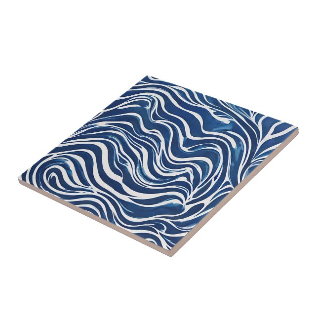 Blauweißes Swirl-Muster 06 Fliese (Seite)