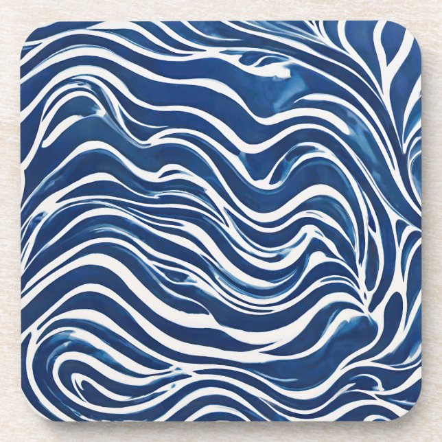 Blauweißes Swirl-Muster 06 Getränkeuntersetzer (Vorderseite)