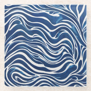 Blauweißes Swirl-Muster 06 Glasuntersetzer