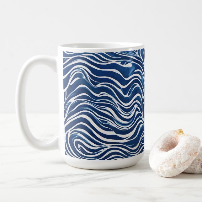 Blauweißes Swirl-Muster 06 Kaffeetasse (Mit Donut)