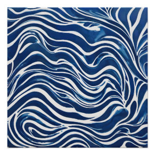 Blauweißes Swirl-Muster 06 Poster