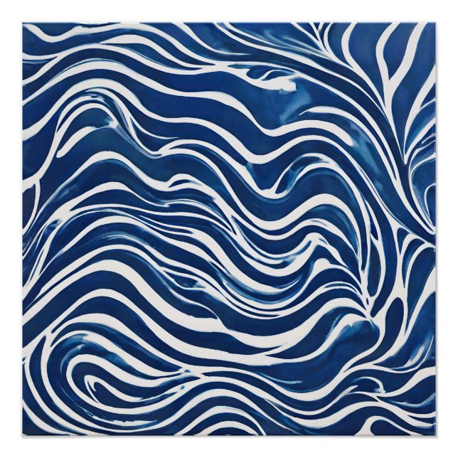 Blauweißes Swirl-Muster 06 Poster (Vorderseite)
