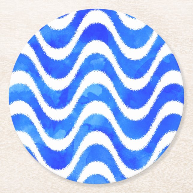 Blauwellen dekorativ Wasserfarbe Runder Pappuntersetzer (Vorderseite)