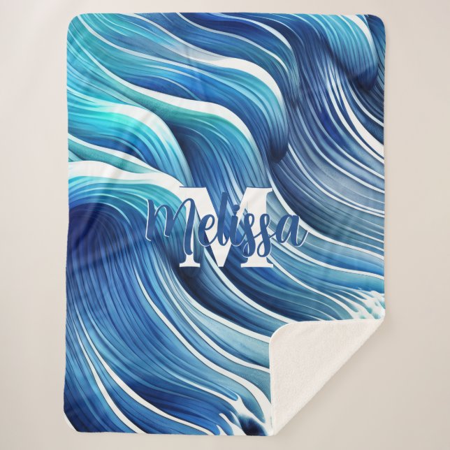 Blauwellenmuster Sherpadecke (Vorderseite)
