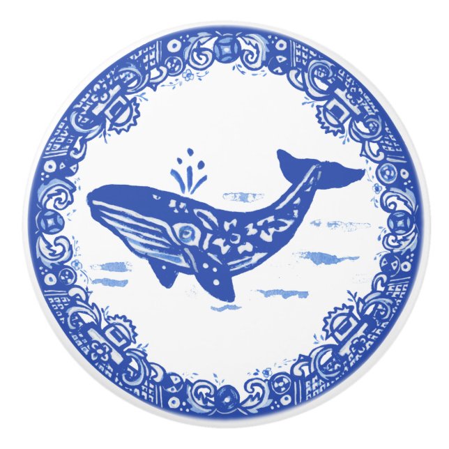 Blauwilddesign Whale Whimsical Faces Verlassen Keramikknauf (Vorderseite)